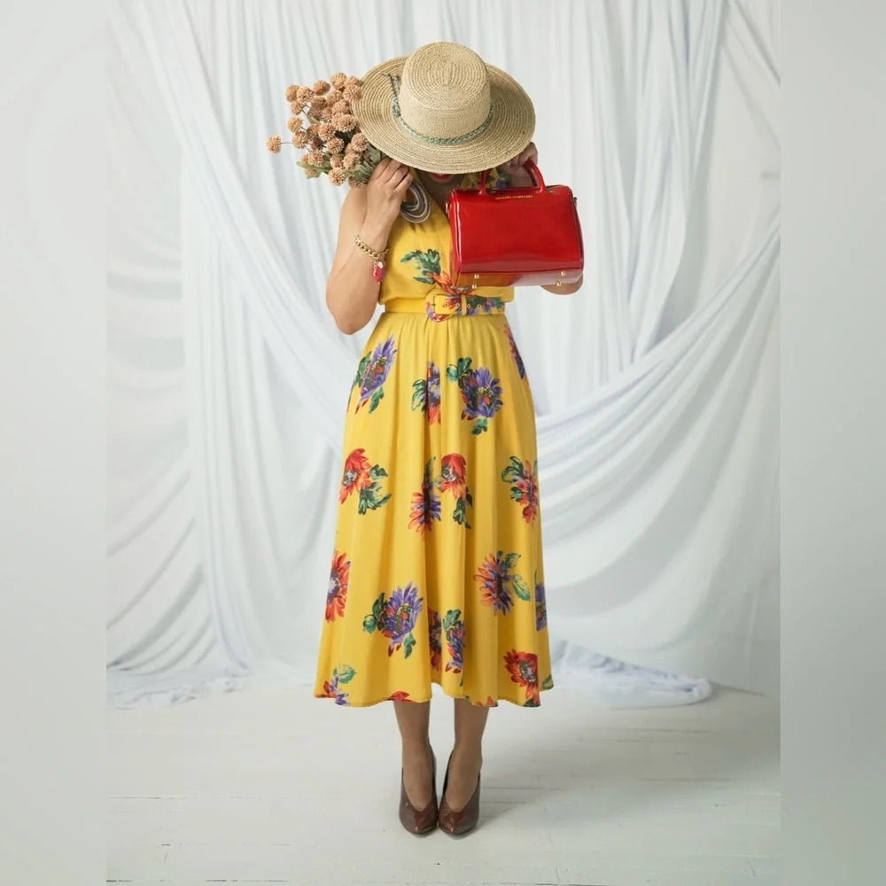 VINTAGE LIZ CLAIBORNE SILK FLORAL DRESS - Picture 3 of 11